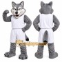 Gray Wolf Mascot Costume with Custom Logo