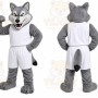 Gray Wolf Mascot Costume with Custom Logo