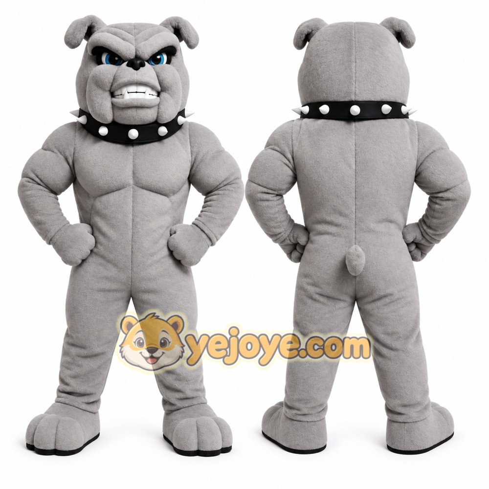 Gray Bulldog Mascot Costume with Custom Logo Gray Bulldog Mascot Costume with Custom Logo