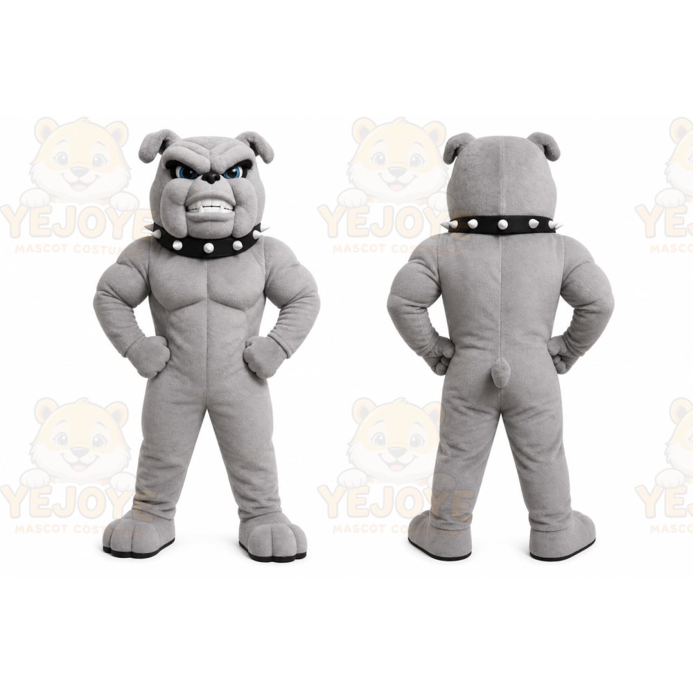 Gray Bulldog Mascot Costume with Custom Logo