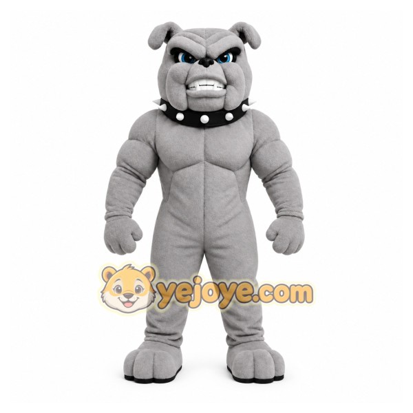 Gray Bulldog Mascot Costume with Custom Logo
