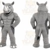 Gray Rhino Mascot Costume with Custom Logo