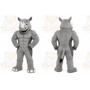 Gray Rhino Mascot Costume with Custom Logo
