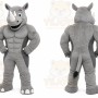 Gray Rhino Mascot Costume with Custom Logo
