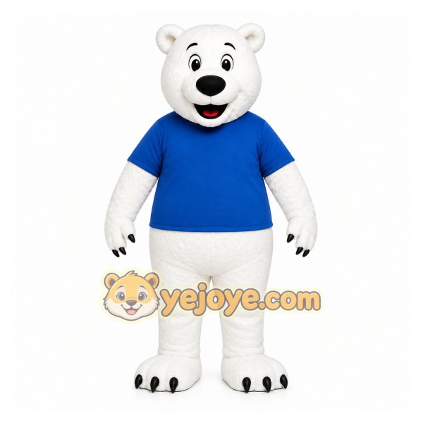 White Bear Mascot Costume with Custom Logo