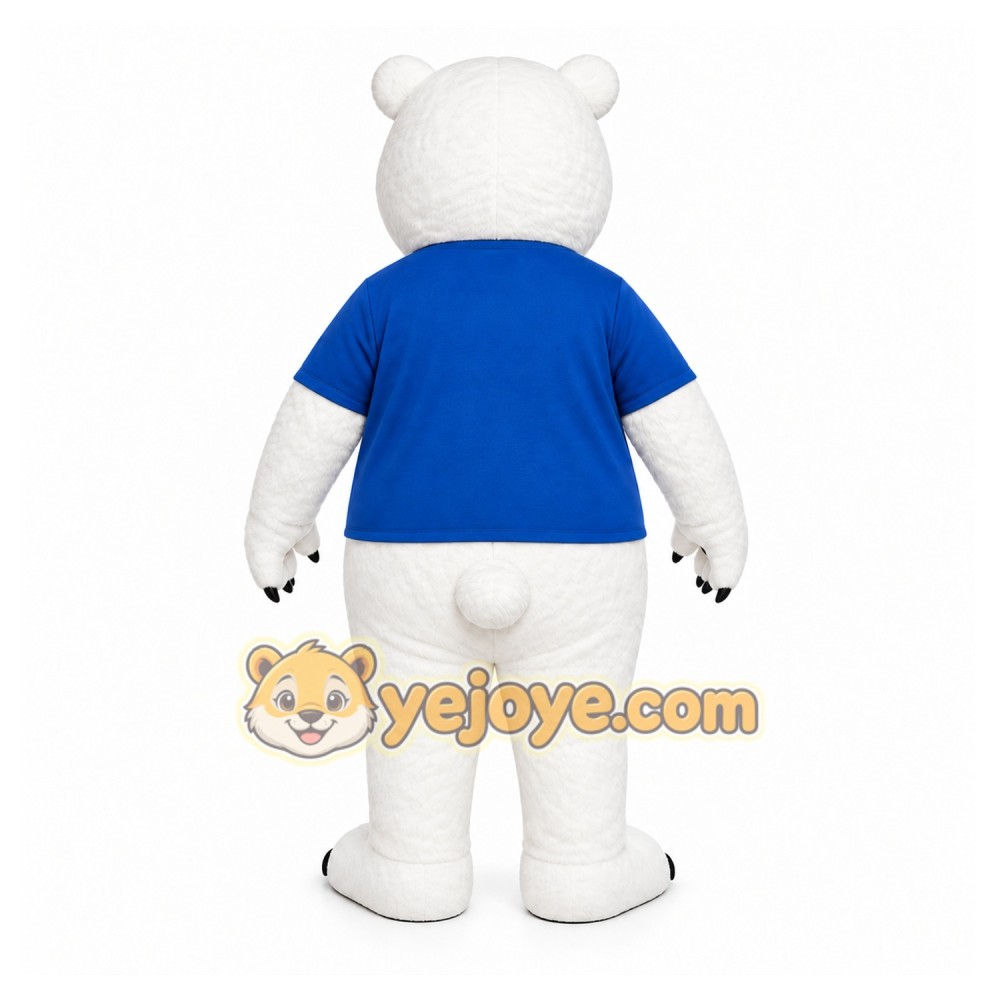 White Bear Mascot Costume with Custom Logo