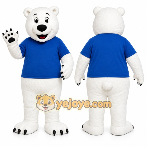 White Bear Mascot Costume with Custom Logo