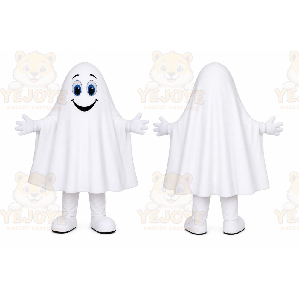 White Ghost Mascot Costume with Custom Logo