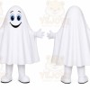White Ghost Mascot Costume with Custom Logo