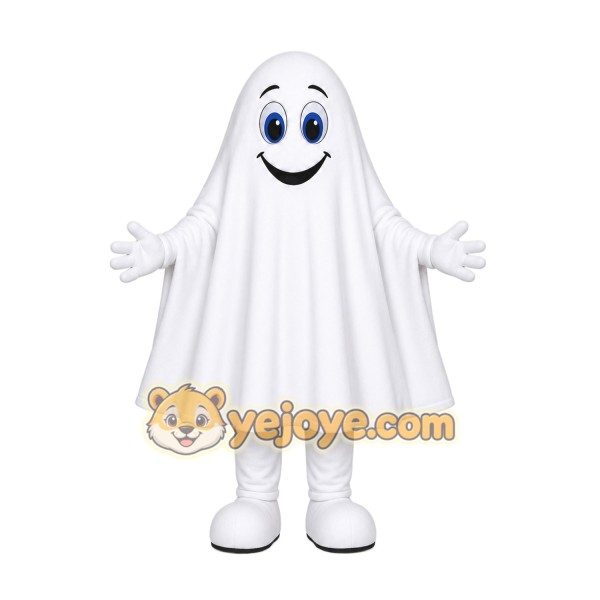 White Ghost Mascot Costume with Custom Logo