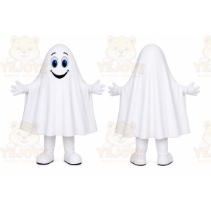White Ghost Mascot Costume with Custom Logo