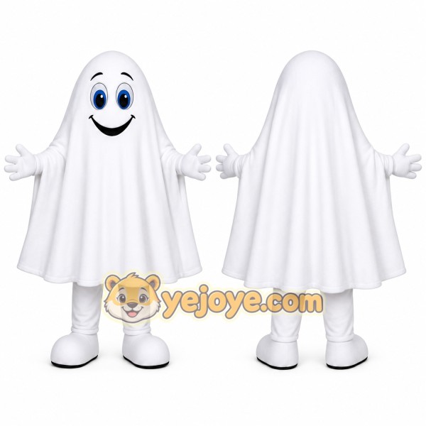White Ghost Mascot Costume with Custom Logo