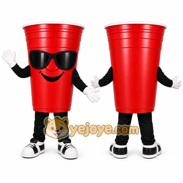 Red Cup Mascot Costume with Custom Logo