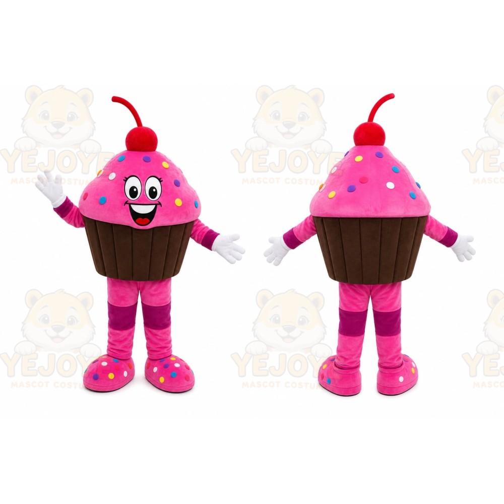Pink Cupcake Mascot Costume with Custom Logo
