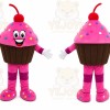 Pink Cupcake Mascot Costume with Custom Logo