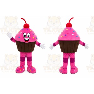 Pink Cupcake Mascot Costume with Custom Logo