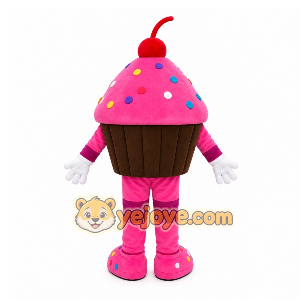 Pink Cupcake Mascot Costume with Custom Logo Pink Cupcake Mascot Costume with Custom Logo