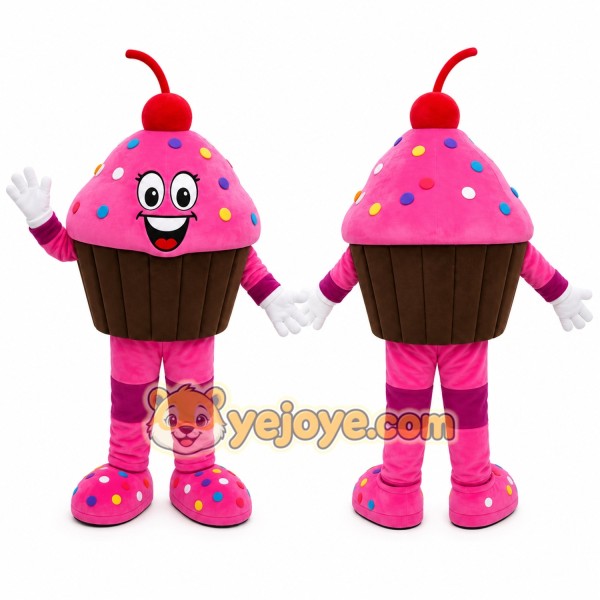 Pink Cupcake Mascot Costume with Custom Logo
