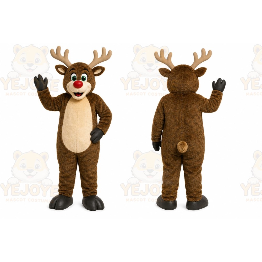 Brown Reindeer Mascot Costume with Custom Logo