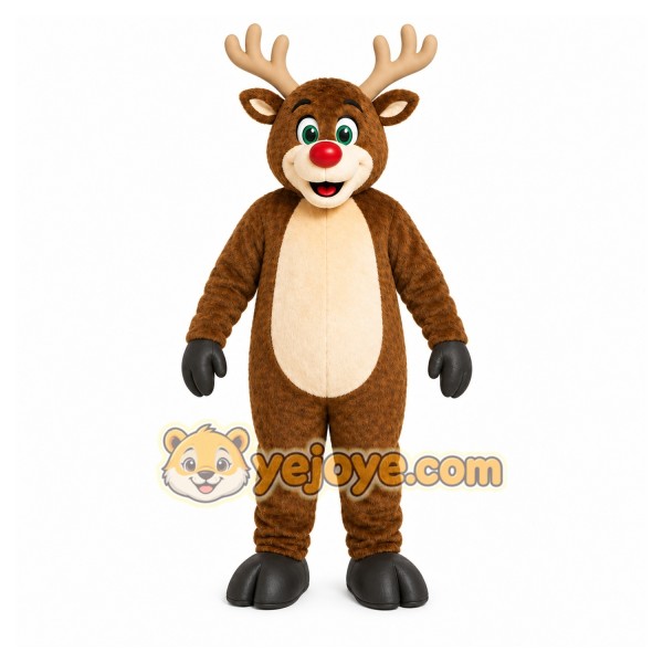 Brown Reindeer Mascot Costume with Custom Logo