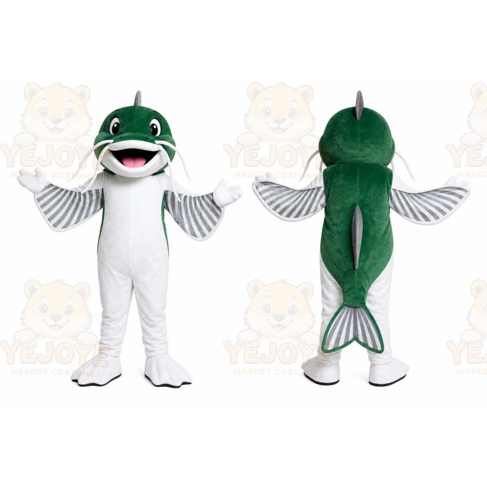 Green Fish Mascot Costume with Custom Logo