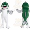 Green Fish Mascot Costume with Custom Logo