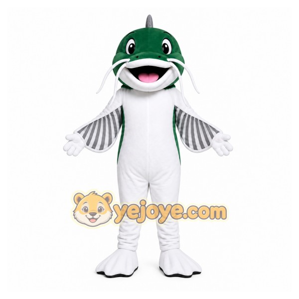 Green Fish Mascot Costume with Custom Logo