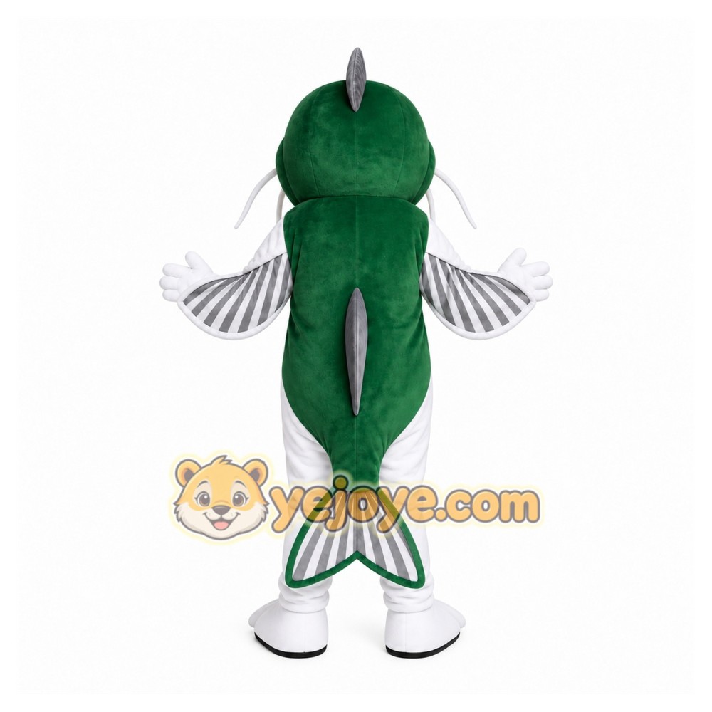 Green Fish Mascot Costume with Custom Logo Green Fish Mascot Costume with Custom Logo