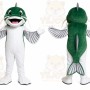 Green Fish Mascot Costume with Custom Logo
