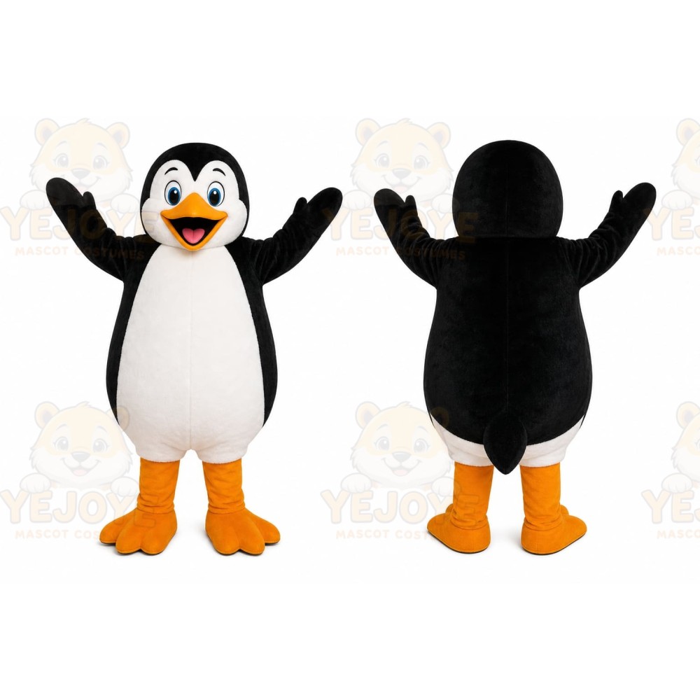 Black Penguin Mascot Costume with Custom Logo