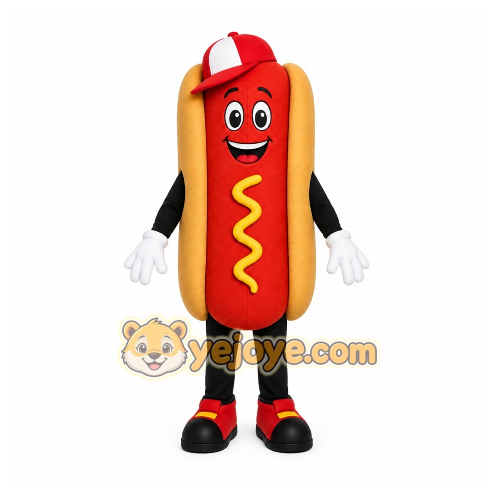 Red Hotdog Mascot Costume with Custom Logo Red Hotdog Mascot Costume with Custom Logo