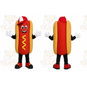 Red Hotdog Mascot Costume with Custom Logo