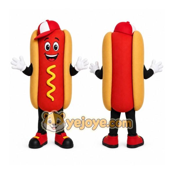 Red Hotdog Mascot Costume with Custom Logo
