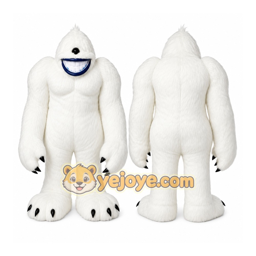 White Yeti Mascot Costume with Custom Logo