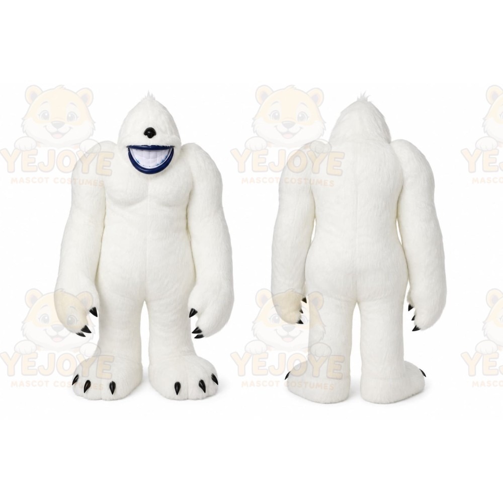 White Yeti Mascot Costume with Custom Logo