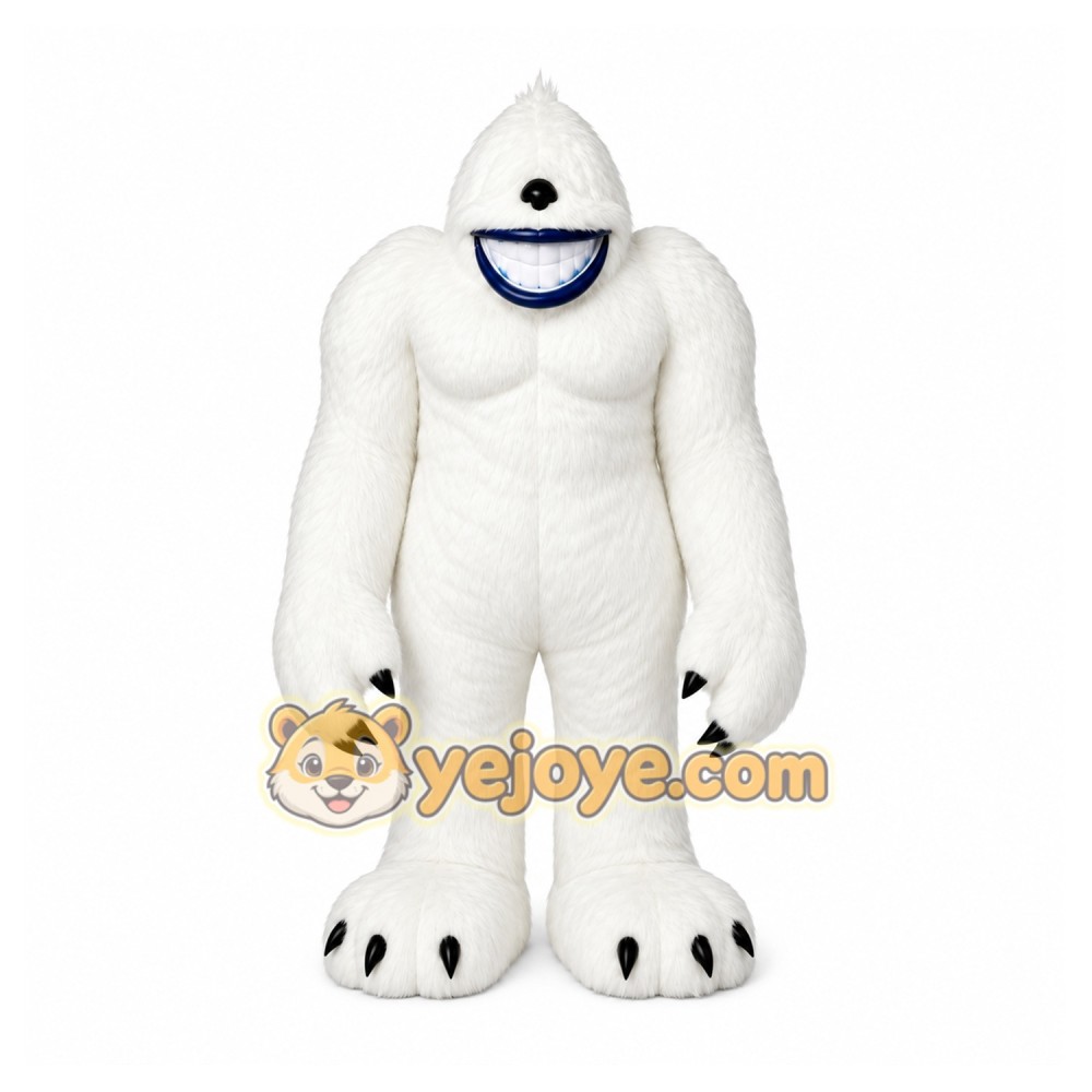 White Yeti Mascot Costume with Custom Logo