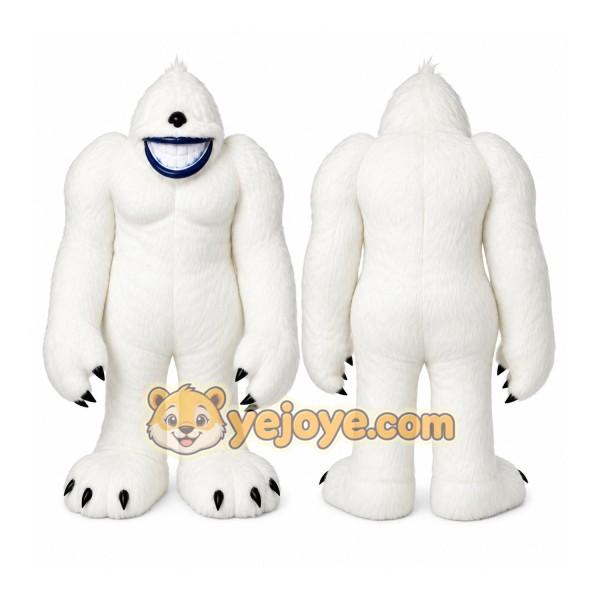 White Yeti Mascot Costume with Custom Logo