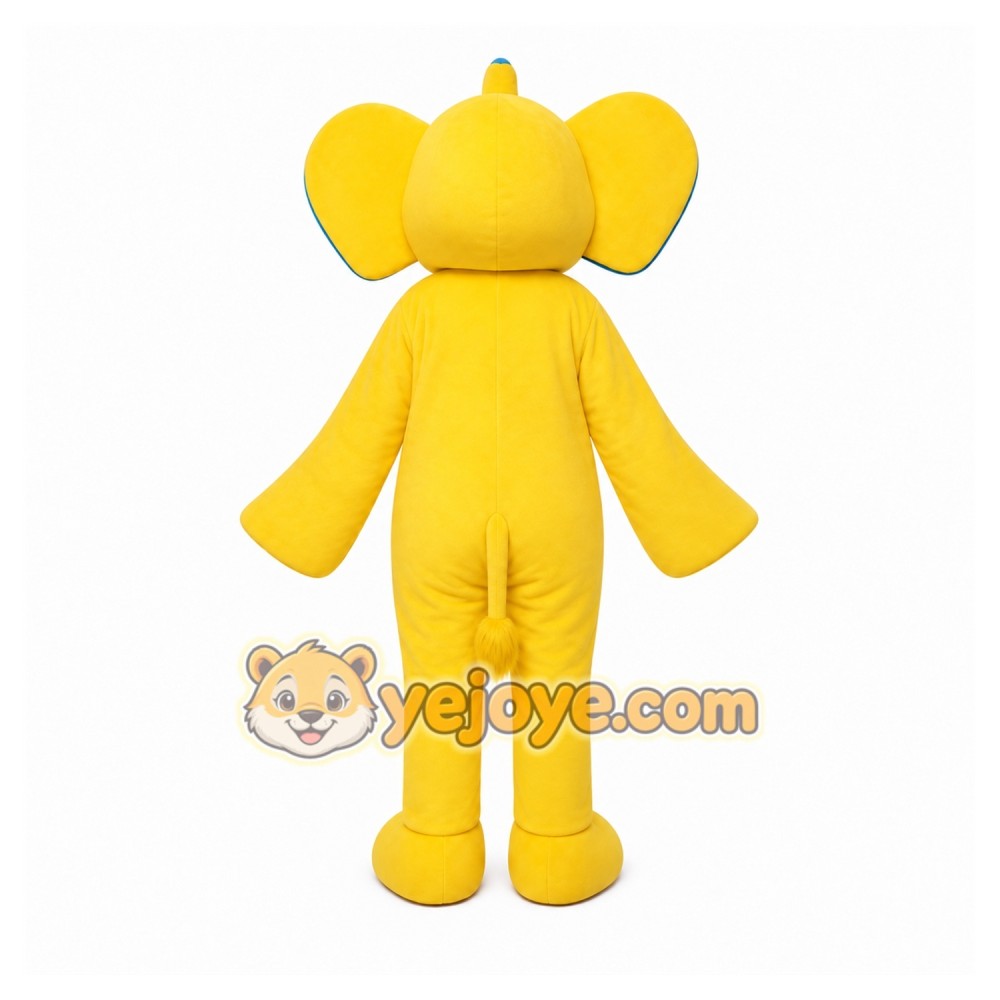 Yellow Elephant Mascot Costume with Custom Logo