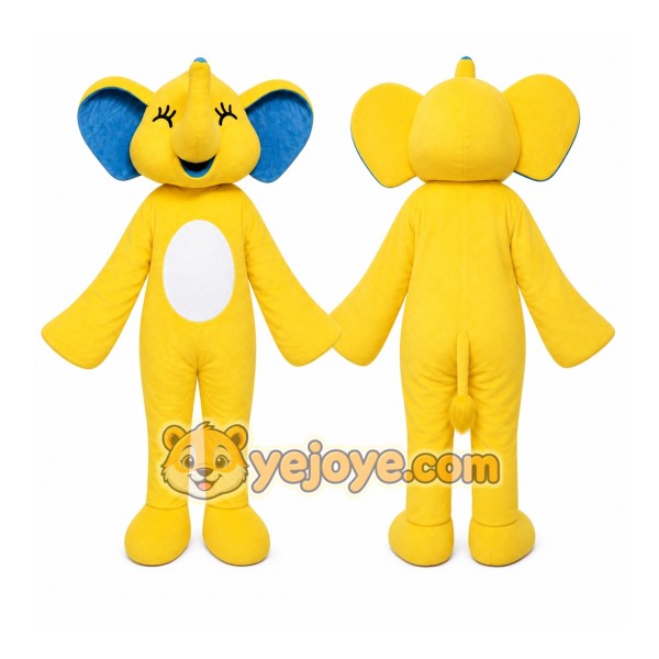 Yellow Elephant Mascot Costume with Custom Logo