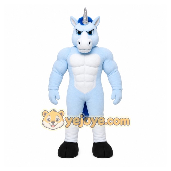 Blue Unicorn Mascot Costume with Custom Logo