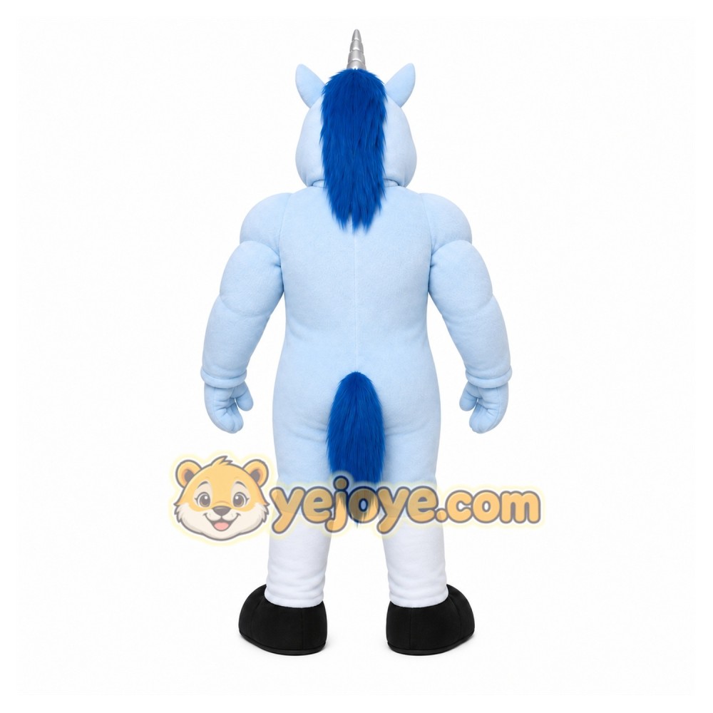 Blue Unicorn Mascot Costume with Custom Logo