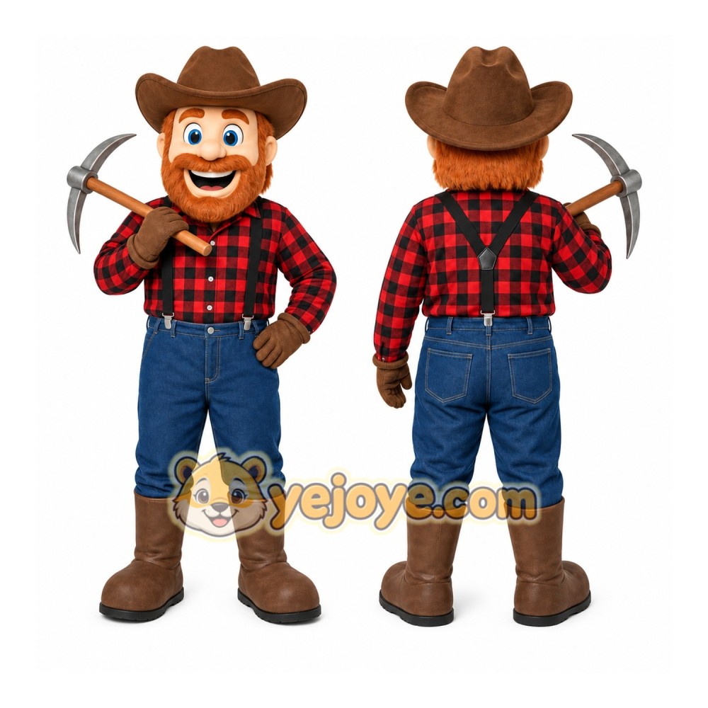 Red Lumberjack Mascot Costume with Custom Logo