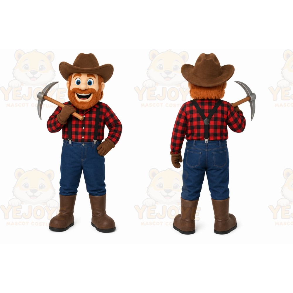 Red Lumberjack Mascot Costume with Custom Logo