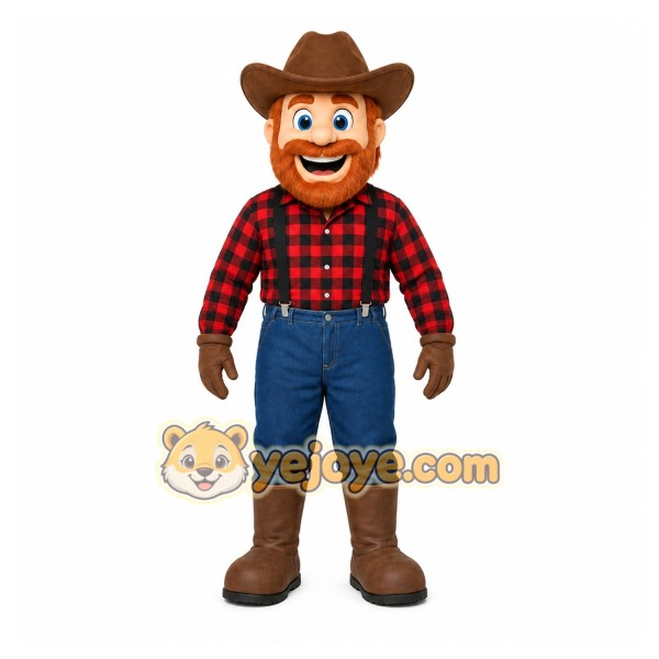 Red Lumberjack Mascot Costume with Custom Logo