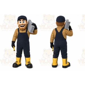 Yellow Construction Worker Mascot Costume with Custom Logo