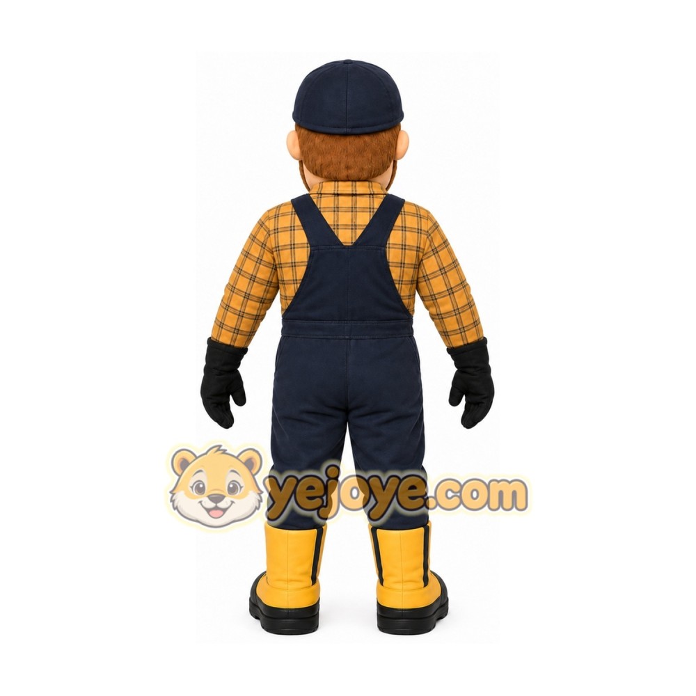 Yellow Construction Worker Mascot Costume with Custom Logo Yellow Construction Worker Mascot Costume with Custom Logo