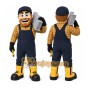 Yellow Construction Worker Mascot Costume with Custom Logo