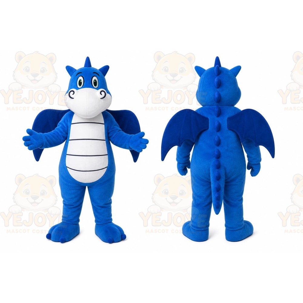 Blue Dragon Mascot Costume with Custom Logo