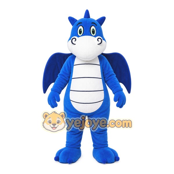 Blue Dragon Mascot Costume with Custom Logo