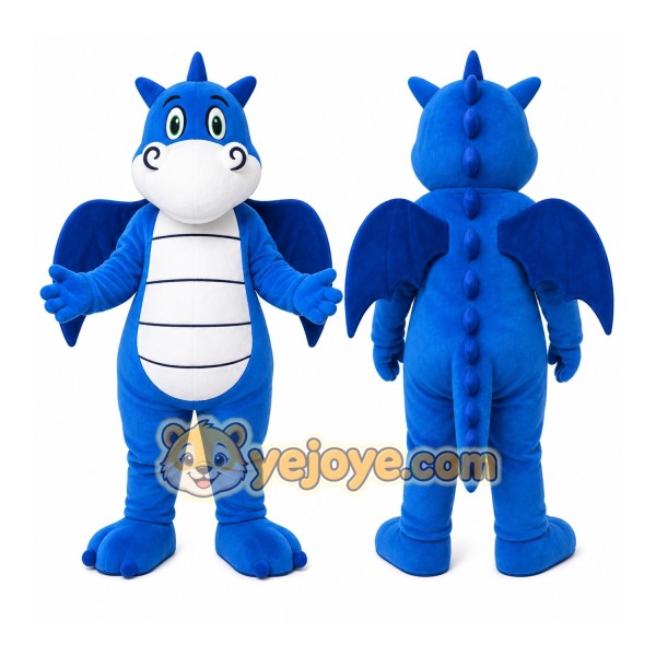 Blue Dragon Mascot Costume with Custom Logo